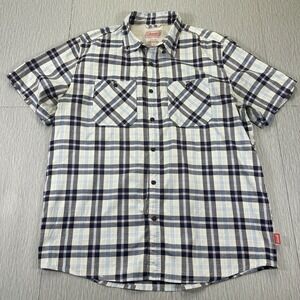 Coleman Outdoor Shirt Mens L Blue Plaid Work Wear Vented Western Button Up